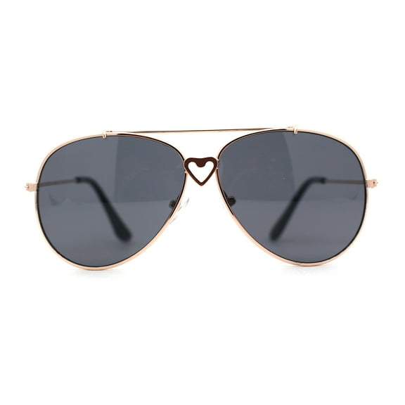 Girls Kids Size Heart Charm Bridge Classic Officer Sunglasses Gold Black