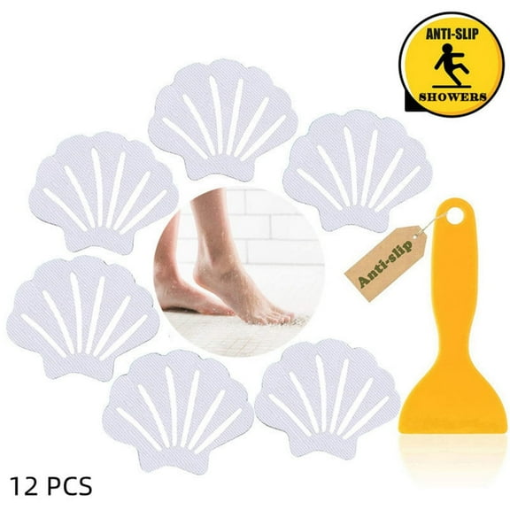 Bathtub Anti-Slip Stickers, Non-Slip Bathtub Sticker 12 Pieces Shell Style Safety Treads Adhesive Sticker for Bathroom Bathtub Shower Floor Stairs