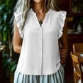 thumbnail image 2 of Womens Button Down Shirt Casual Ruffle Short Sleeve V Neck Textured Trendy Summer Tops Work Blouse (XL, White), 2 of 6