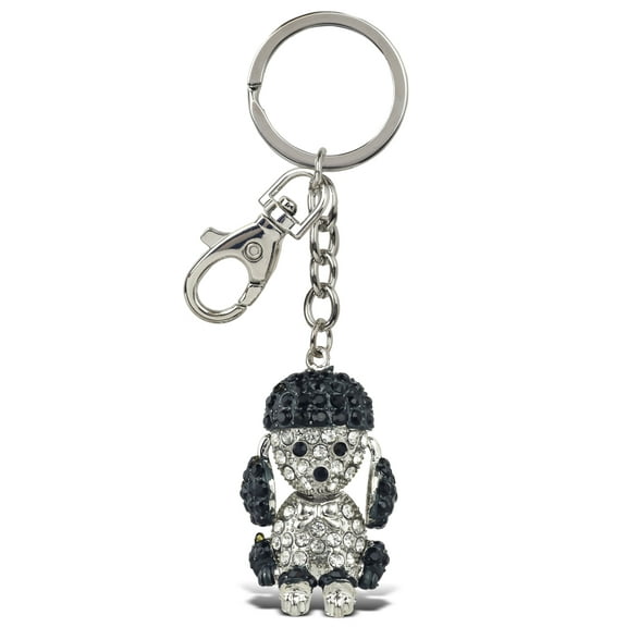 Aqua79 Cute Poodle Dog Keychain - Silver 3D Sparkling Charm Rhinestones Fashionable Stylish Metal Alloy Durable Key Ring Bling Crystal Jewelry Accessory with Clasp for Key Chain, Bag, Purse, Backpack