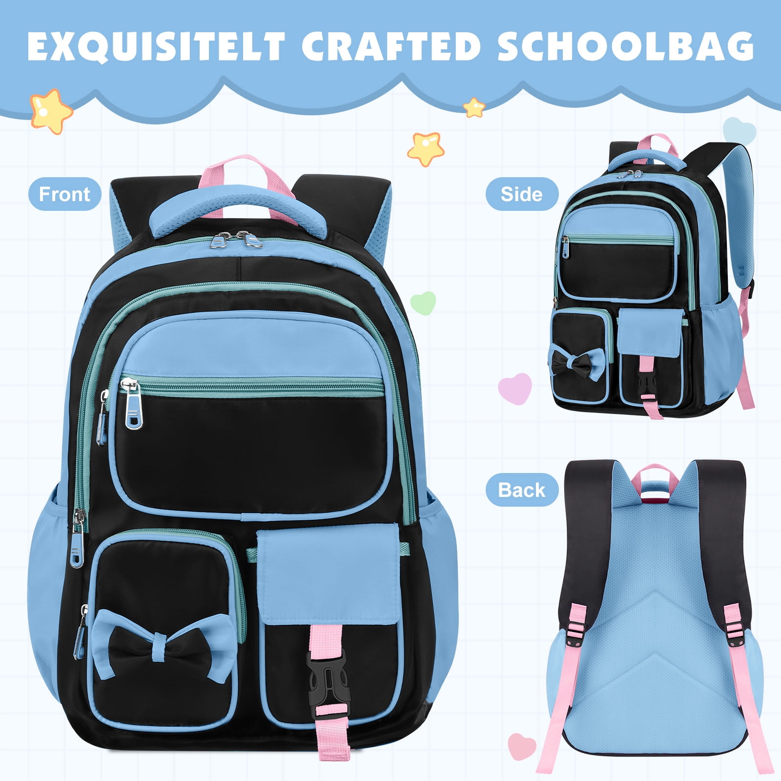 DAKIMOE Kids Backpack School Backpacks for Teens Cute Girlish Middle High School Bookbag Large Capacity Lightweight Waterproof Daypack for College Students
