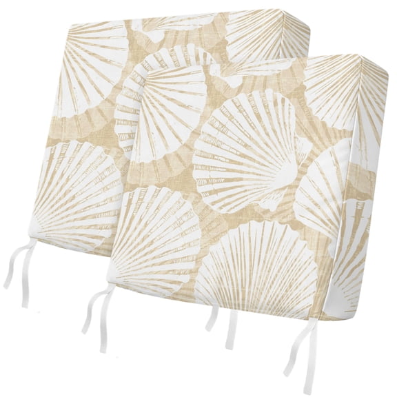 Outdoor Patio Cushion Covers 2 Pack Khaki Sea Shell Chair Cushion Seat Pads with Ties & Zipper Waterproof Coastal Ocean Scallop Chair Slipcovers for Outdoor Furniture Couch Sofa 20x18 Inch