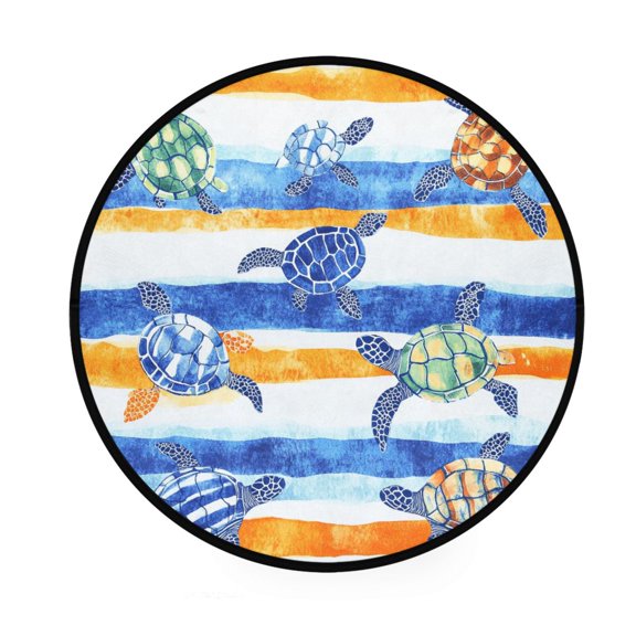 BZSMCE Round Decorative Floor Mat Turtle Parade Pattern 36.2IN
