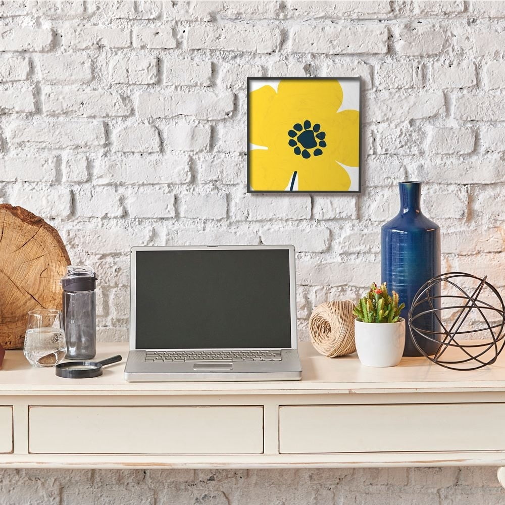 Stupell Industries Yellow Modern Flower Pop Children's Floral Design Framed Wall Art Design by Wild Apple Portfolio, 12" x 12", Black Framed