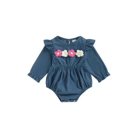 

WERNZATT Baby Girl Long Sleeve Romper Flower Ruffle Trim Round Neck Jumpsuit