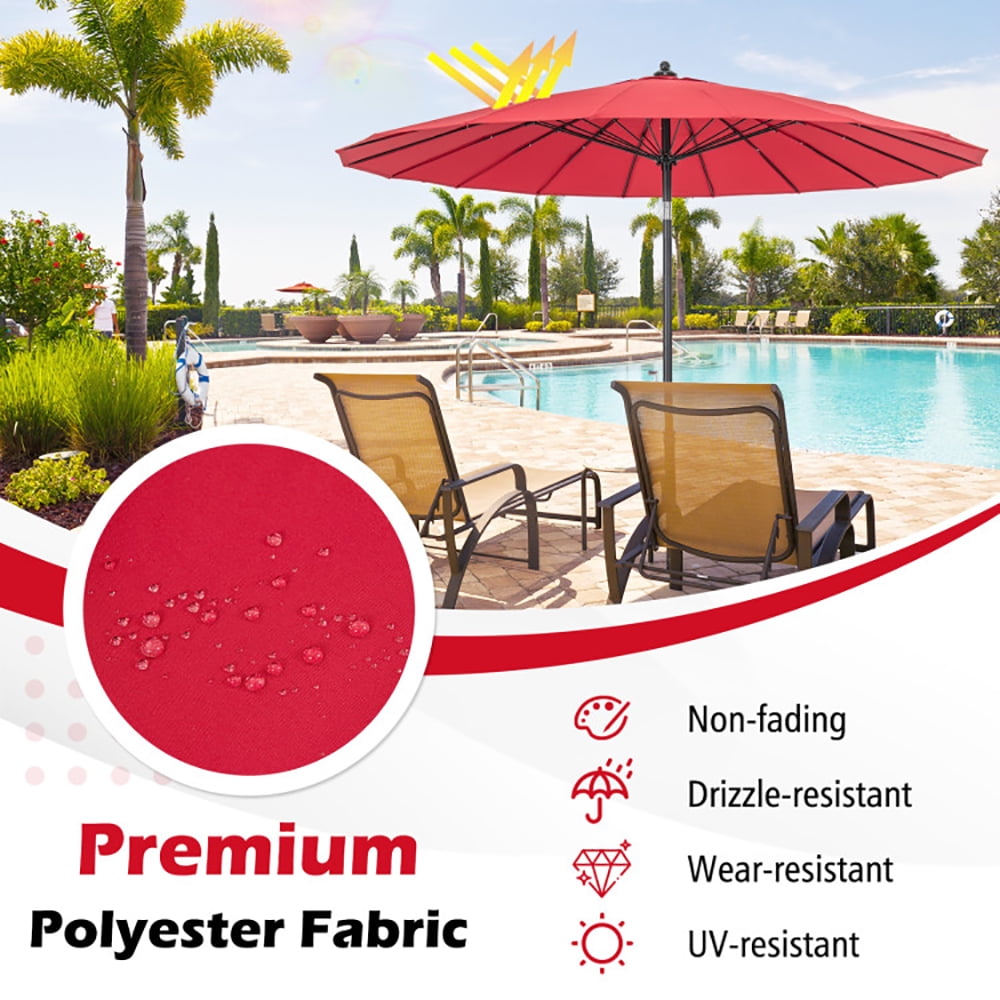Aimee Lii 9 Feet Round Patio Umbrella with 18 Fiberglass Ribs, Sunbrella Patio Umbrellas, Red Aimee Lii 9 Feet Round Patio Umbrella with 18 Fiberglass Ribs, Sunbrella Patio Umbrellas, Red