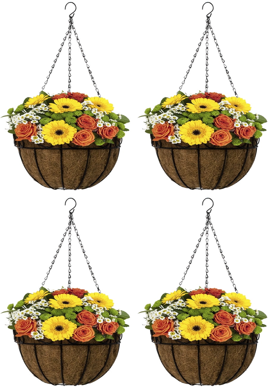 Garden Galvanized Iron Pot Modern Hang Basket with Rope Boho Chic Metal Holder Balcony and Terrace Large Flower Hanger for Patio Set 2 Hanging Planter for Outdoor & Indoor Plants Window