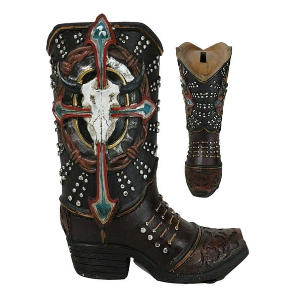 Western Texas Longhorn Skull Barbed Wires And Arrow Cross Cowboy Boot Money Bank