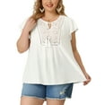 thumbnail image 5 of Unique Bargains Women's Plus Blouse Ruffle Sleeve Lace Trim Tie Neck Peasant Top 1X White, 5 of 7