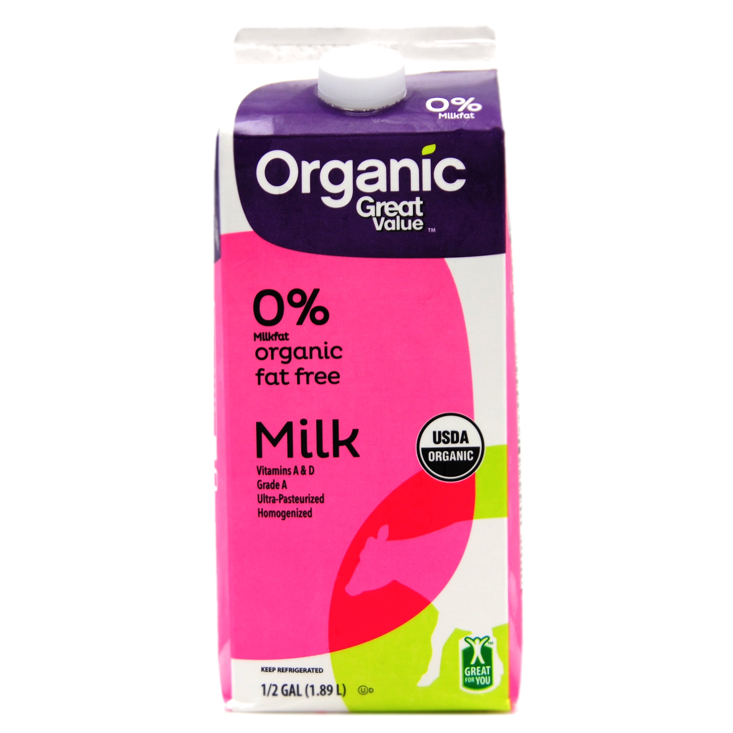 Great Value Organic Fat Free Milk Half Gallon Walmart Com Walmart Com