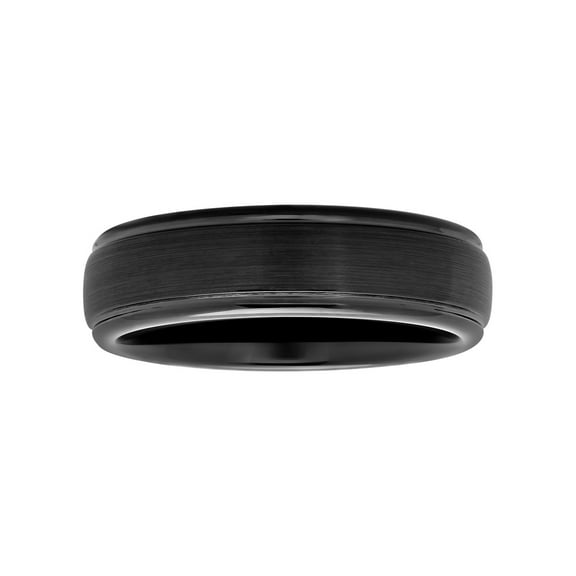 Men's Black Tungsten Grooved Satin Comfort Fit 6MM Wedding Band by Brilliance Fine Jewelry - Mens Ring