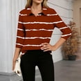 thumbnail image 2 of Htigea Women's Striped T-Shirts Dressy 3/4 Length Sleeve Tops with Collar Casual Loose Fit Tunic Blouses Spring Summer Tees Wine XL, 2 of 5