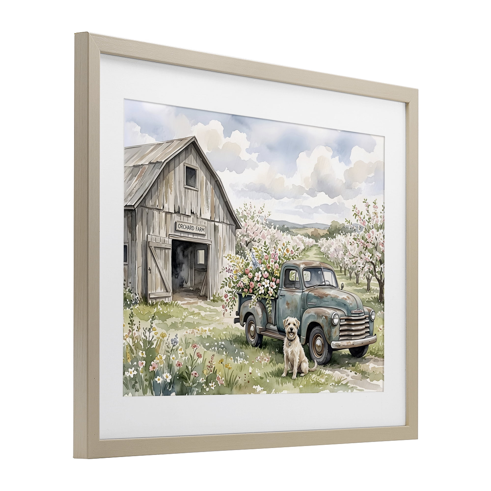 Stupell Industries Spring Orchard and Truck Birch Framed Print Under Glass, design by Tabz Jones