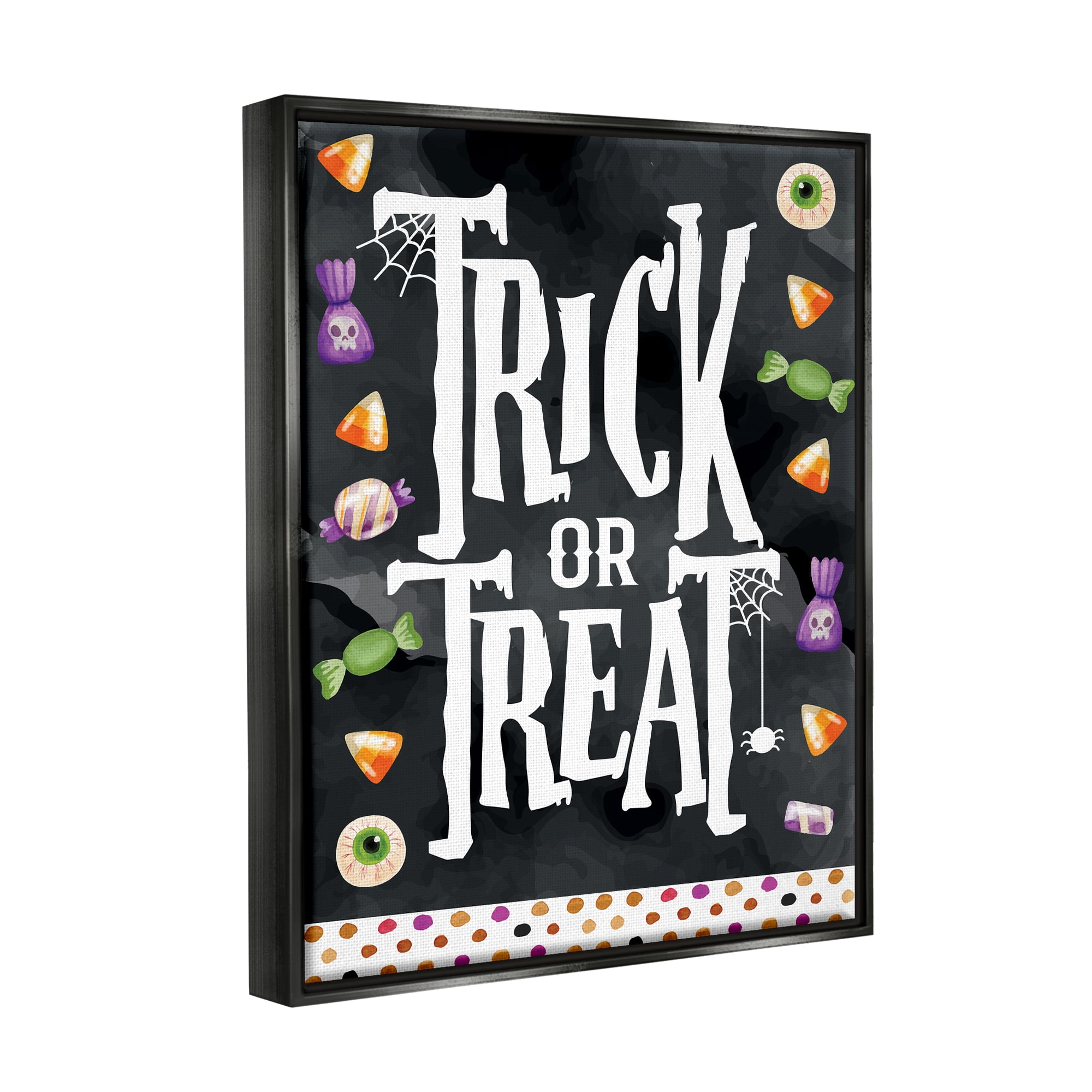 Stupell Industries Trick Or Treat Halloween Candy Holiday Painting Black Floater Framed Art Print Wall Art