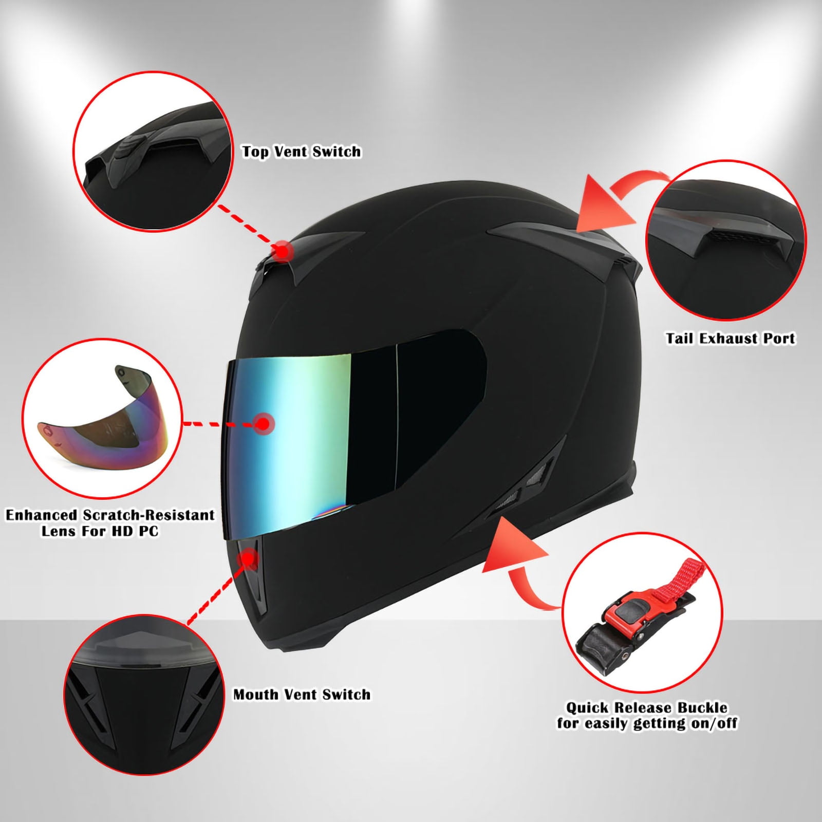 1Storm Motorcycle Full Face Helmet Street Bike Skull King HJK311 + One Extra Clear Shield; Matt Black