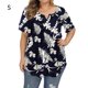 thumbnail image 1 of Camisa de mujer Camiseta de manga corta con estampado floral Blusa con cuello en V, Azul, S AweSitey AP002466-33, 1 of 3