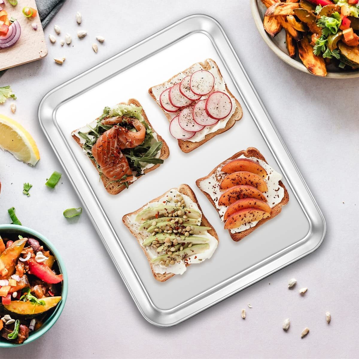 Baking Sheet Stainless Steel Baking Tray Cookie Sheet Oven Pan Rectangle Size 10 x 8 x 1 inch, Non Toxic & Healthy, Rust Free & Less Stick, Thick & Sturdy, Easy Clean & Dishwasher Safe