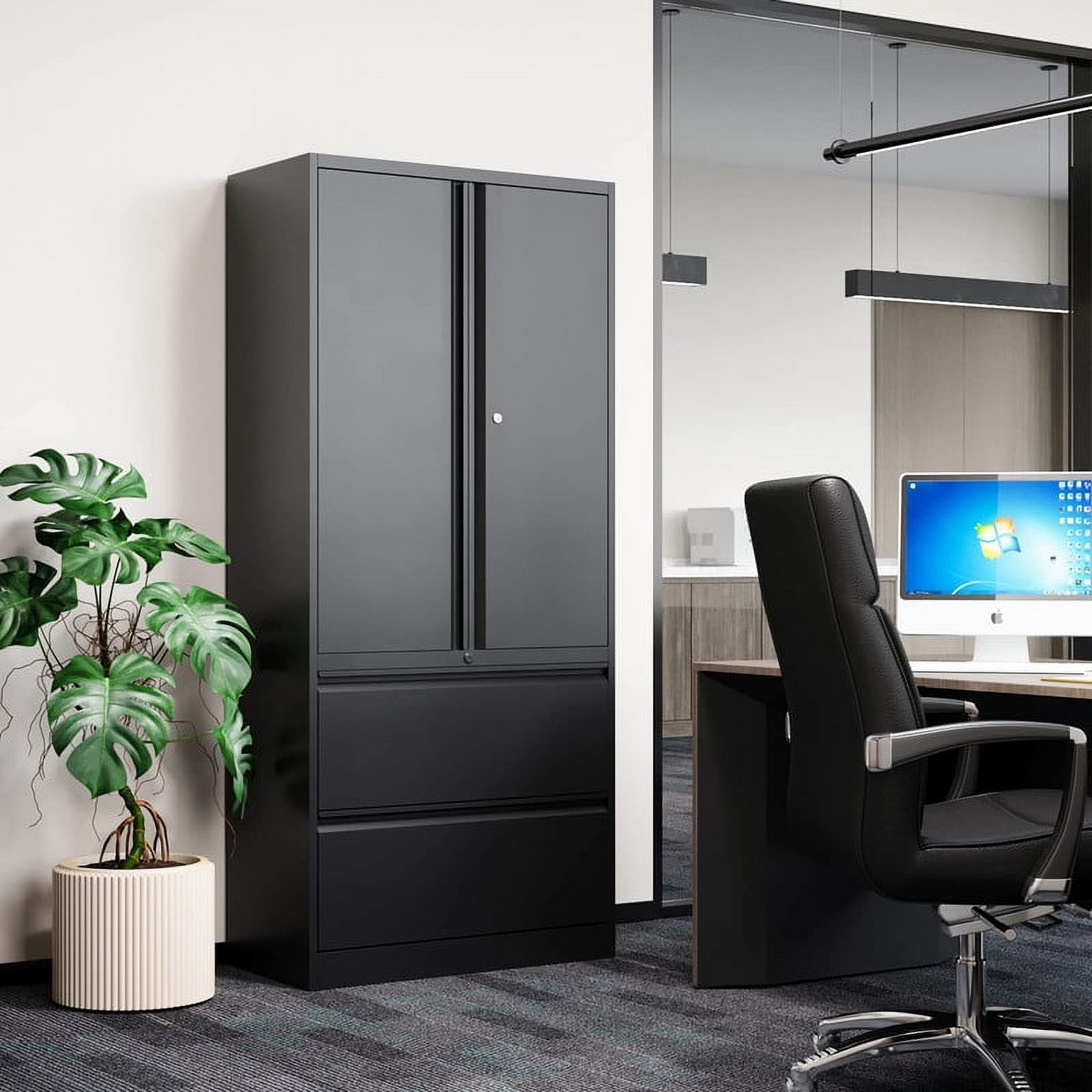 MIIIKO Metal File Cabinet with 2 Drawers,Office Storage Cabinet with Adjustable Shelves, Lockable Lateral File Cabinet for Letter/Legal/A4 Size Files