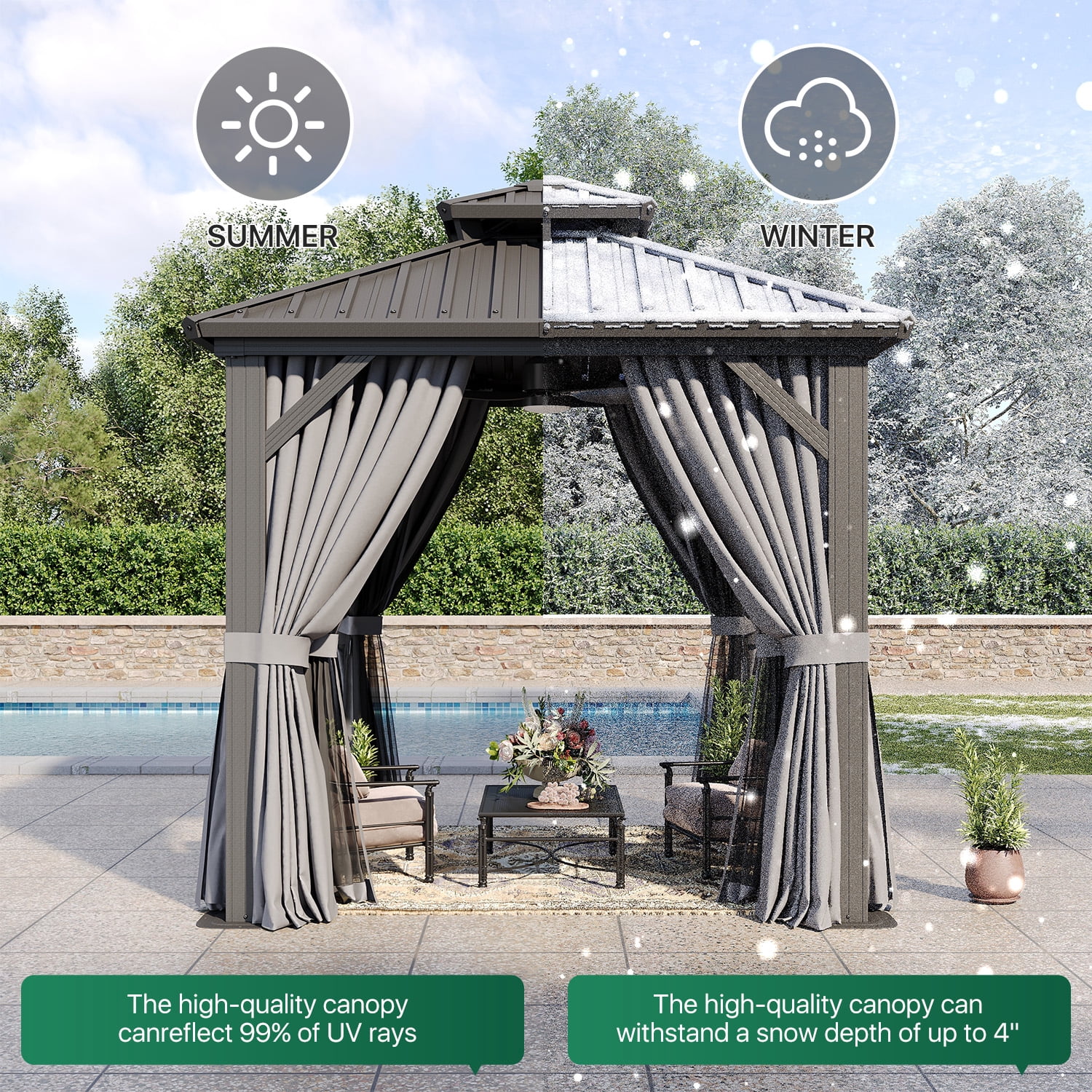 Clouddwell 8' x 8' Gazebo for Patio, Gazebo Pergola with Sloped Roof, Large Wall-Mounted Heavy Duty Awnings, for Deck, Patio and Backyard,Gray