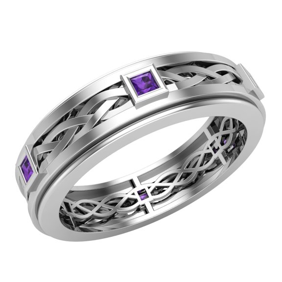 Wedding Bands for Men 7 MM Princess Cut Amethyst 14K White Gold 0.60 CTW