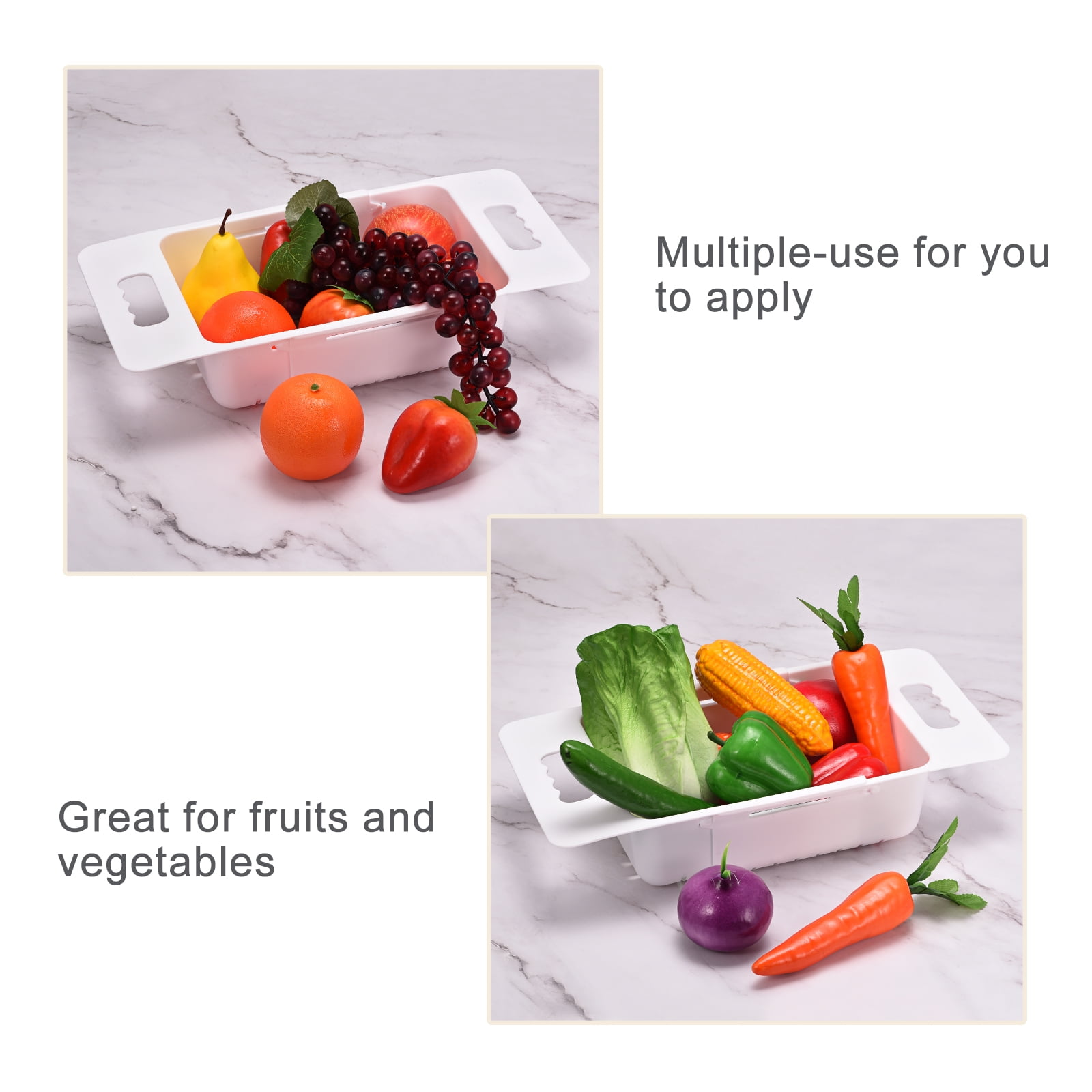 Unique Bargains Extendable Over the Sink Fruit Food Strainer Colanders Plastic Basket 1 Pc White