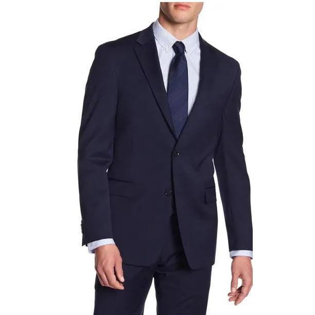 Tommy Hilfiger Men's Two Button Notch Lapel Modern Fit TH Suit, Navy, 41R -