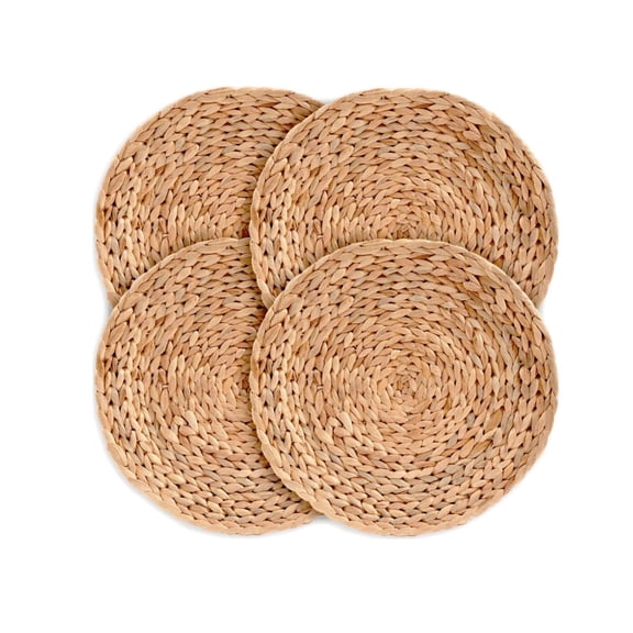 Woven Placemats Set of 4, Round Placemats for Dining Table, 100% Water Hyacinth, Natural Farmhouse Braided Placemat Wicker Rustic Place Mats, Home,Wedding,Perfect for Indoor Outdoor 10“