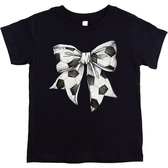 Soccer Bow Shirt for Girls and Toddlers Cute Girly Soccer Tee for Sporty Kids Black Shirt 2T