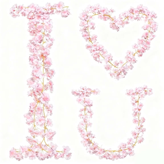 USPEED Cherry Blossom Garland Artificial Cherry Flower Vines 4 Pack Hanging Silk Flowers Garland for Home Wedding Garden Valentine's Party Arch Office Decor