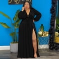 thumbnail image 2 of AURA Women Plus Size Fall Maxi Dress Long Sleeve V Neck Solid Color Casual Street Dress, 2 of 4