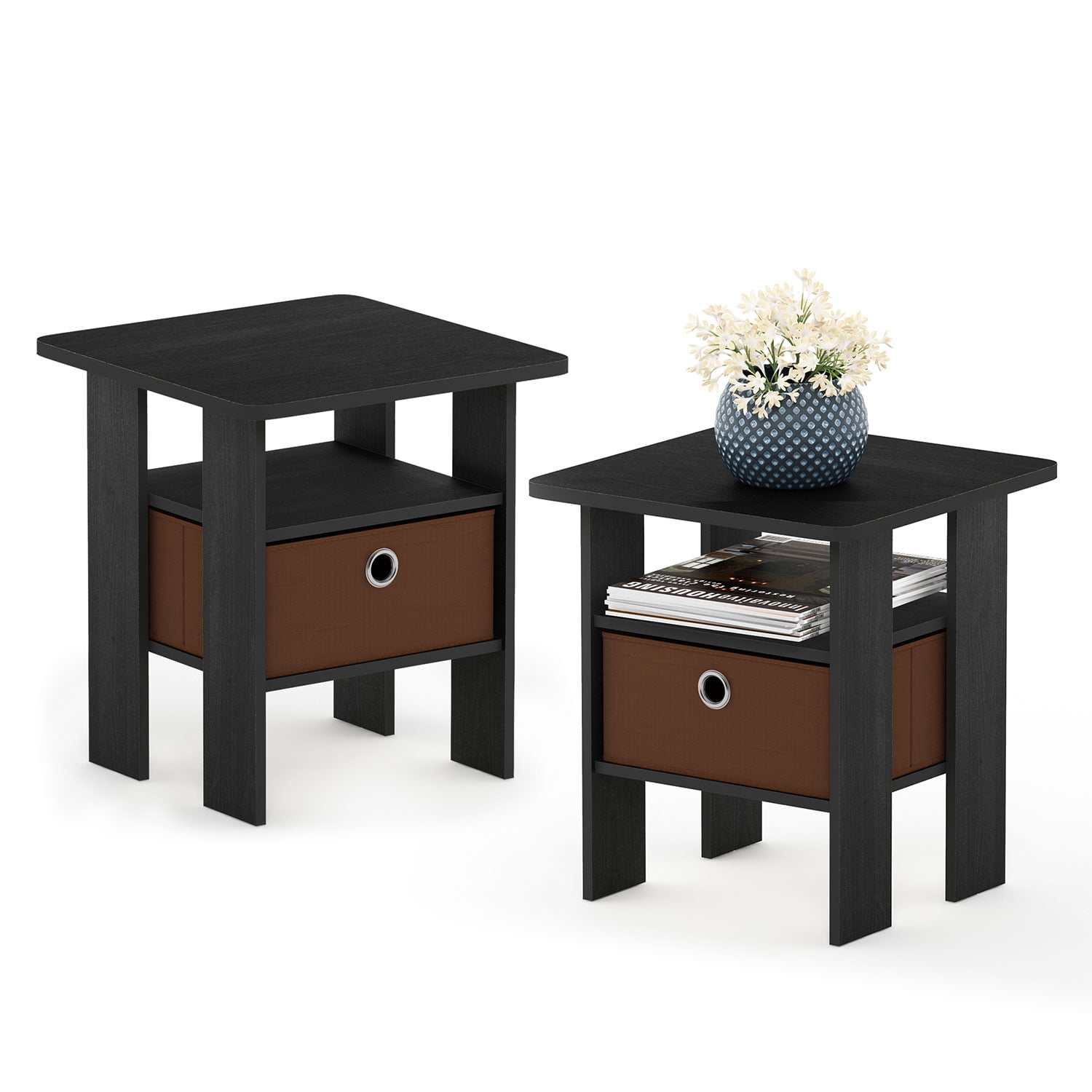 Furinno Andrey End Table Nightstand with Bin Drawer Set of 2, Multiple Colors