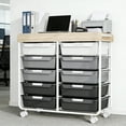 thumbnail image 3 of BEHERZT 10-Drawer Rolling Storage Cart with Wooden Tabletop, Large Capacity Utility Cart & Mobile Organizer for Craft Supplies, Art, Home Office, Classroom - Gray, 3 of 8