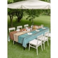 thumbnail image 4 of Outdoor Tablecloth with Umbrella Hole for Patio/Picnic/Party/Camping, Farmhouse Aqua Brown Waterproof Table Cloth Rectangle Table Cover Washable, Vintage Wooden Striped (60"x 120"), 4 of 8