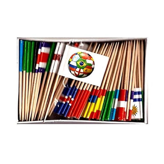 WHOLESALE WORLD CUP 2018 SOCCER TOOTHPICK FLAGS-25 Boxes of 100 Toothpick Flags, Three Flags for Each Team Competing for the Cup Plus 4 Soccer Ball Small Flag Cupcake Toothpicks; 2500 Cocktail Picks