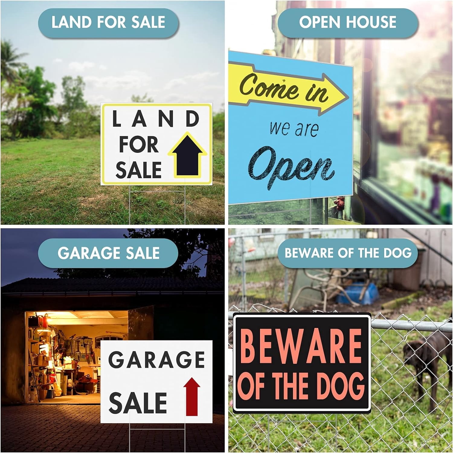 Blank Yard Lawn Signs,Happon 4 Pack 18 x 12 Inches White Plastic Lawn Signs with Stakes & Pens,Garden Yard Signs for Party Yard Decorations,Garage Sale, Guidepost, Open House
