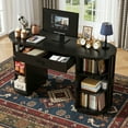 thumbnail image 5 of 58 inch Home Office Desk with Charging Station, Fluted Executive Computer Desk with Drawers and Storage Cabinet, Large Wood Writing Table for Study, Living Room, Bedroom Workstation,Elegant Black, 5 of 9