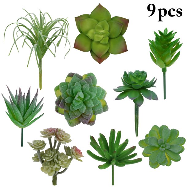 9PCS Artificial Succulents Mix Unpotted Decorative Fake Plants Fake