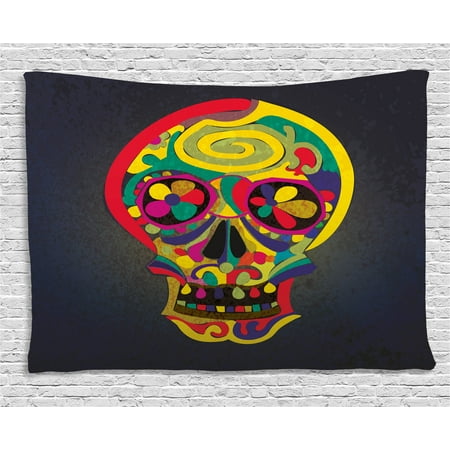 - Skull Tapestry, Artistic Colorful Hand Drawn Skull Illustration with Abstract Flowers Creative Motifs, Wall Hanging for Bedroom Living Room Dorm Decor, 60W X 40L Inches, Multicolor, by Ambesonne