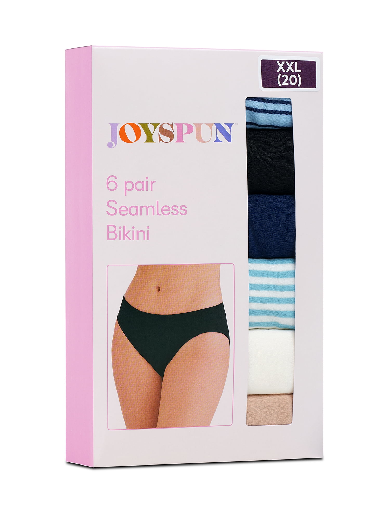Joyspun Women's Seamless Bikini Panties, 6-Pack, Sizes XS-XXXL