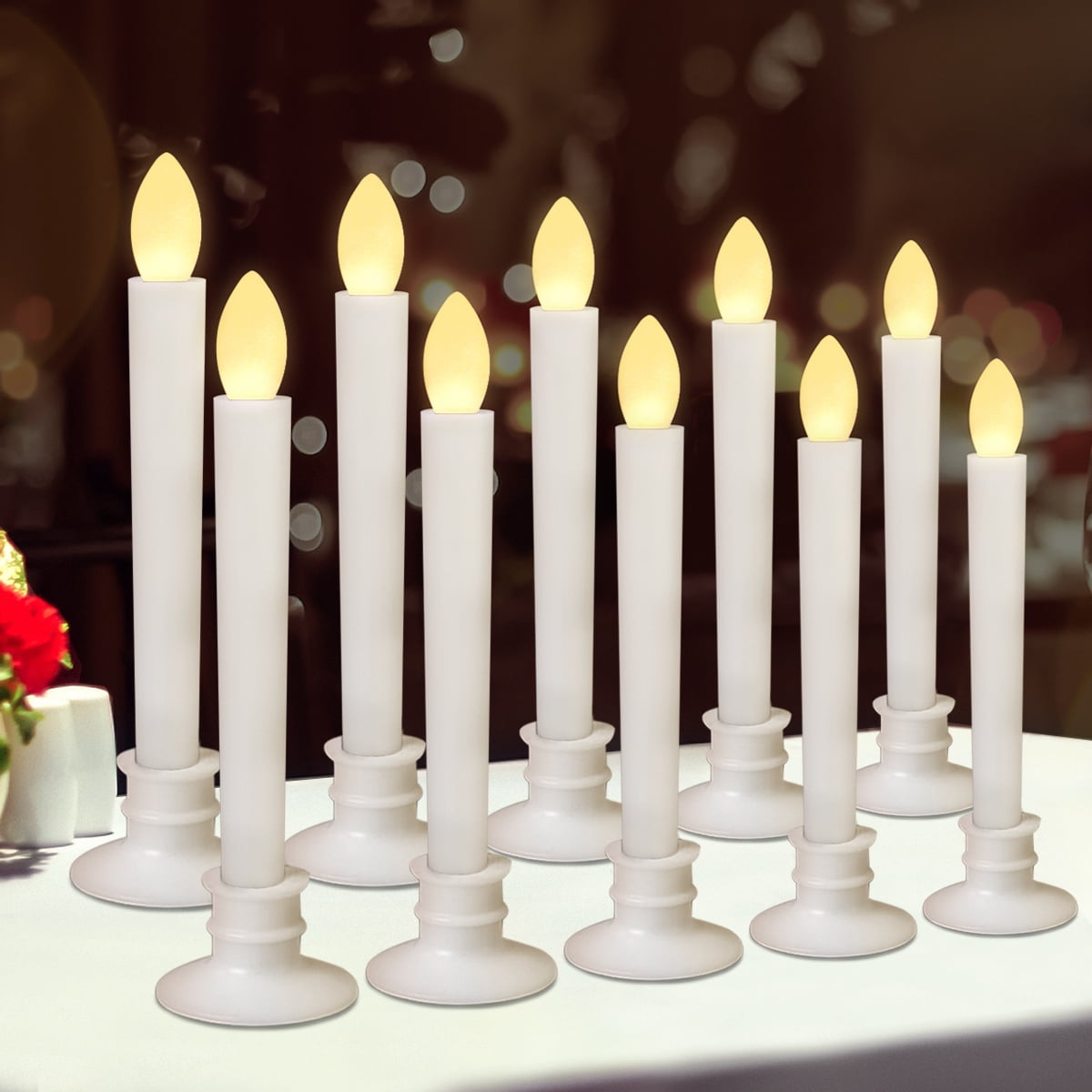 10 Pack Window Candles, Remote Controlled,White Holders,LED Flickering,Timer,Suction Cups Flameless for Christmas Decorations