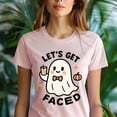 thumbnail image 5 of Let’s Get Faced Ghost Graphic Tee Funny Unisex T-Shirt, Navy, Size L, 5 of 6