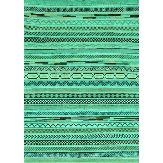 Ahgly Company Indoor Rectangle Abstract Turquoise Blue Modern Area Rugs, 2' x 4'