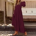 thumbnail image 2 of Jzuxvd Womens Cotton Linen Peasant Maxi Dresses Button Up Long Sleeve Pleated Tiered Dress Vintage Flowy Swing Tunic Dress Red M, 2 of 5