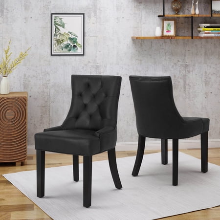 Dining Chairs CHENEY DINING CHAIR - KD MP2(set of 2) Black Wooden Dining Chairs Microfiber Fabric Dining Chairs Furniture Dining Furniture Seating for Dining CHENEY DINING CHAIR - KD MP2(set of 2)