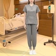 thumbnail image 2 of Conjunto de uniforme exfoliante para mujer, traje lavable a máquina con cuello en V, cintura elástica, ropa de trabajo para enfermera, ropa de trabajo Gris, 2 of 5