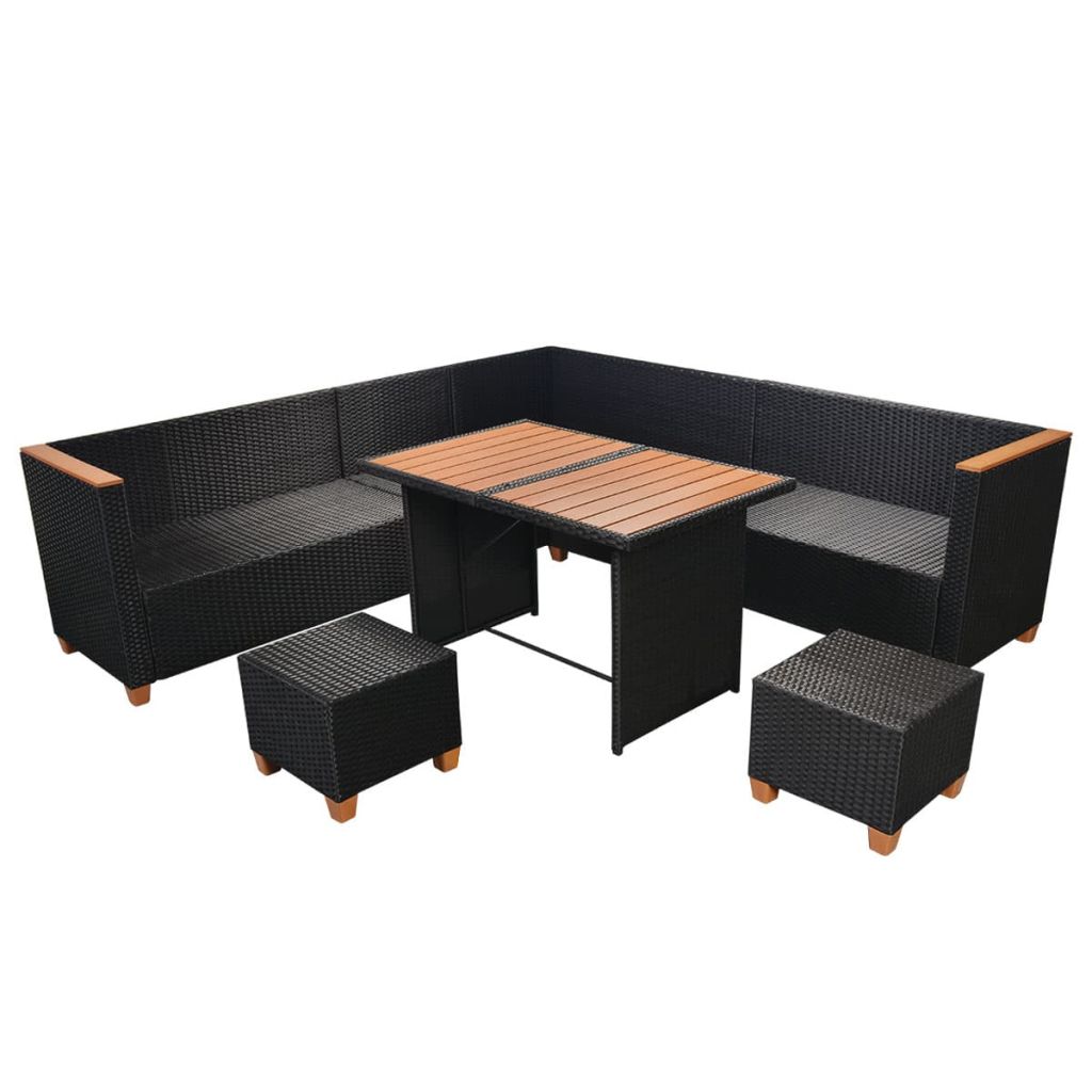 vidaXL 7 Piece Patio Lounge Set with Cushions Poly Rattan Black - image 5 of 10