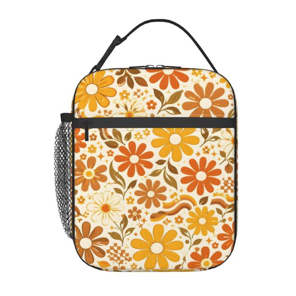 Retro Daisy Floral Lunch Bag Reusable Thermal Lunch Box with Handle for Women and Men