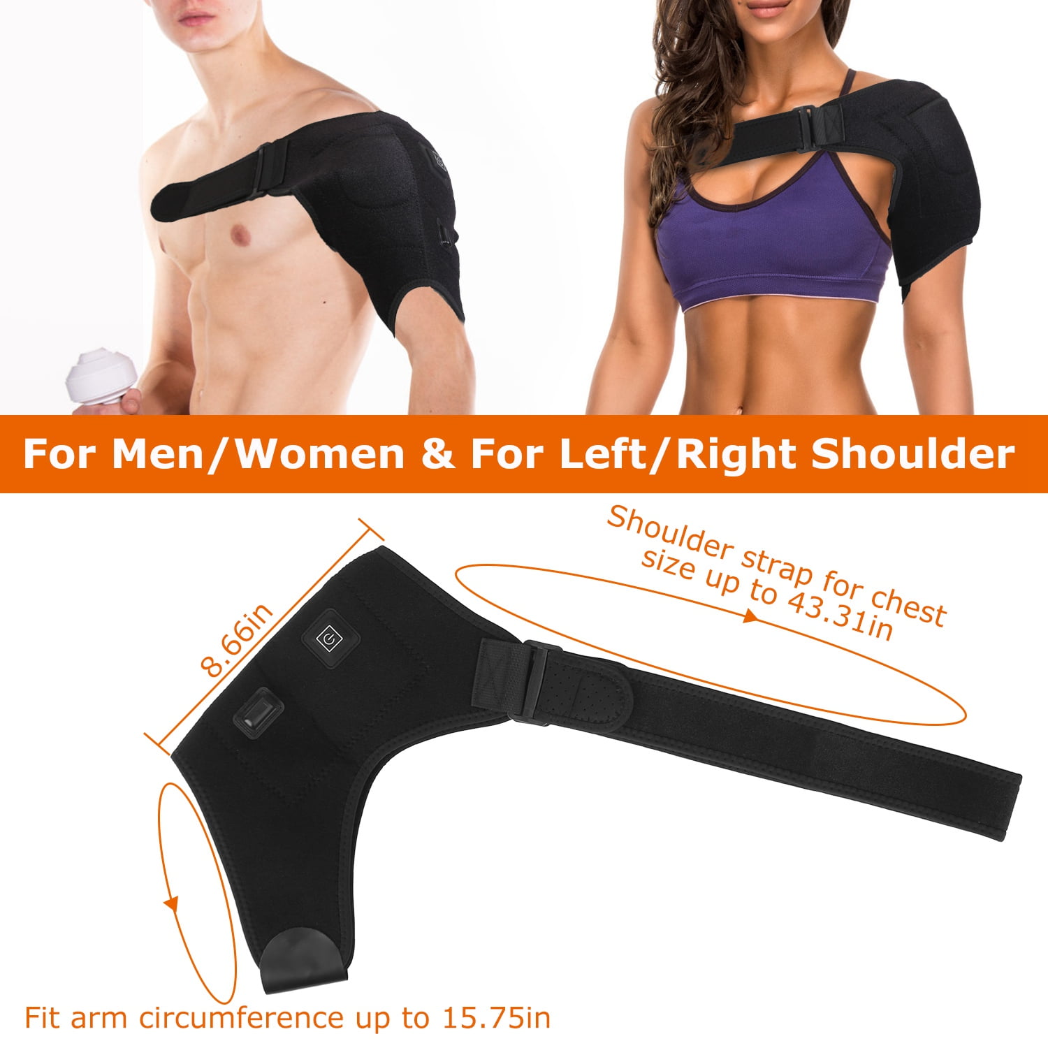 Heated Shoulder Brace, Teqhome Portable Heated Shoulder Wrap Pad Brace Support Therapy Belt, Electric Heating Pad Heating Wrap for Shoulder Muscle