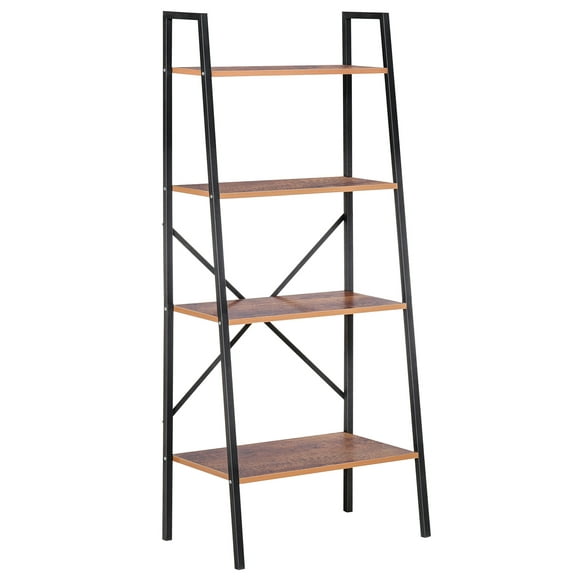 HOMCOM 4-Tier Vintage Ladder Shelf Bookcase Storage Rack Home Office Organizer with Open Display Shelf