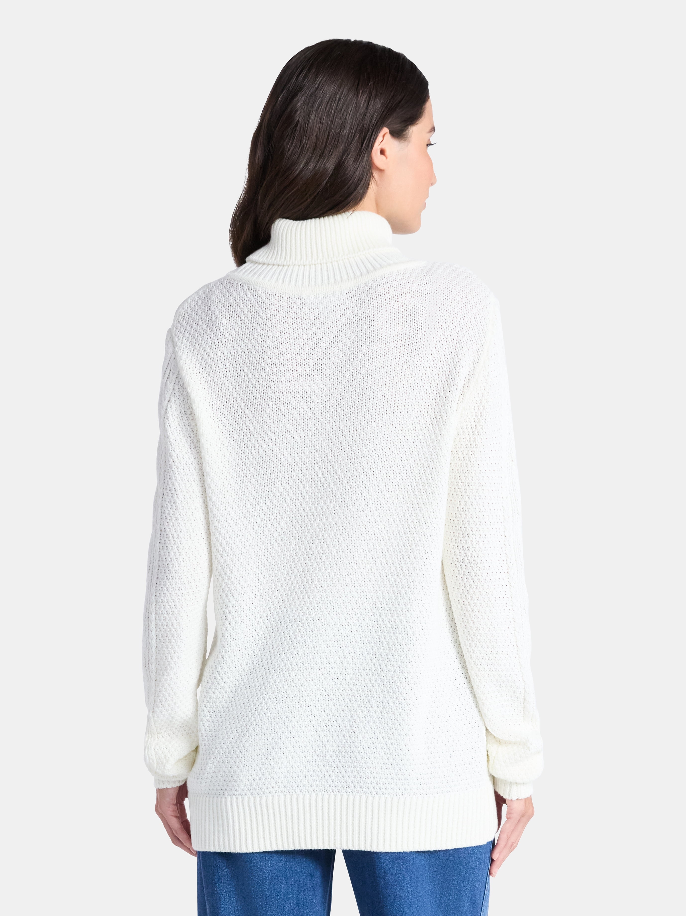 Time and Tru Women’s and Women’s Plus Turtleneck Sweater with Cable Sleeves, Midweight, Sizes XS-4X